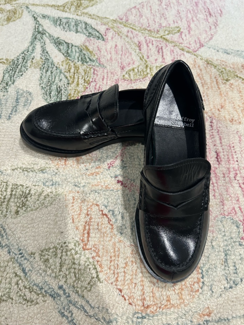 New Jeffrey Campbell Black Leather Penny Loafers Women’s size 6 - Picture 2 of 7
